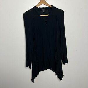 Spense Women's Black‎ V Neck Button Detail Long Sleeve High Low Tunic Top Size S